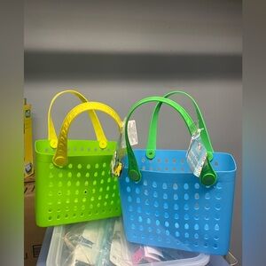 Viral Dollar Tree Easter Baskets Perforated Tote Basket with Charms Set